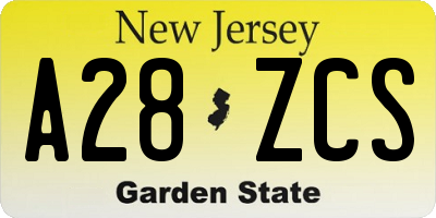 NJ license plate A28ZCS