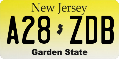NJ license plate A28ZDB