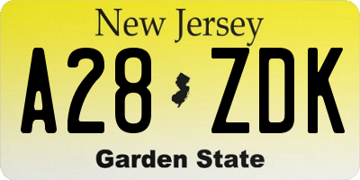 NJ license plate A28ZDK