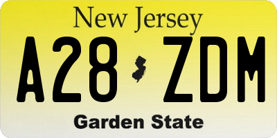 NJ license plate A28ZDM