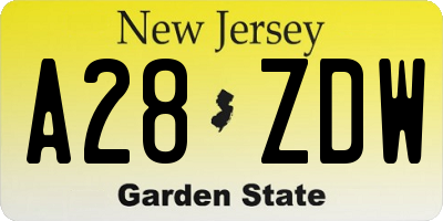 NJ license plate A28ZDW