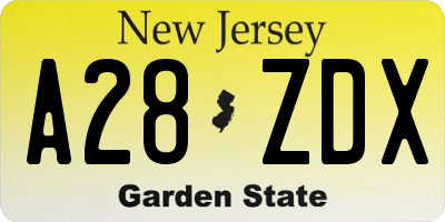 NJ license plate A28ZDX