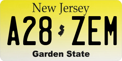 NJ license plate A28ZEM