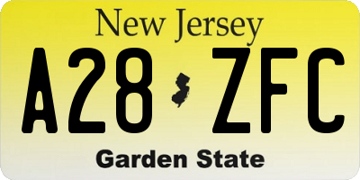 NJ license plate A28ZFC