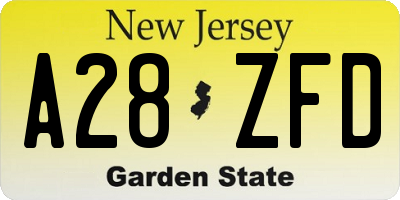 NJ license plate A28ZFD