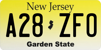 NJ license plate A28ZFO