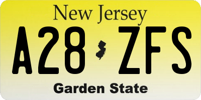 NJ license plate A28ZFS