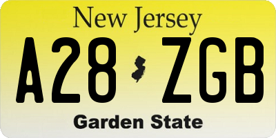 NJ license plate A28ZGB
