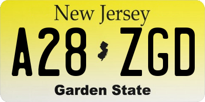 NJ license plate A28ZGD