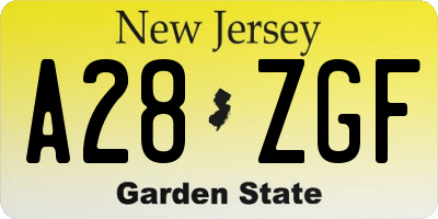 NJ license plate A28ZGF