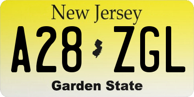 NJ license plate A28ZGL