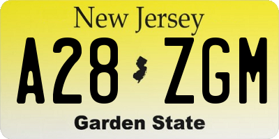 NJ license plate A28ZGM