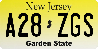 NJ license plate A28ZGS