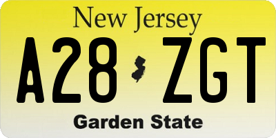 NJ license plate A28ZGT