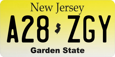 NJ license plate A28ZGY