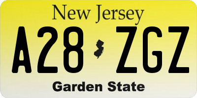 NJ license plate A28ZGZ