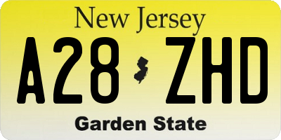 NJ license plate A28ZHD