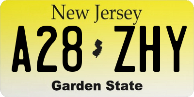 NJ license plate A28ZHY