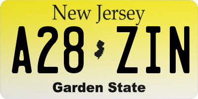 NJ license plate A28ZIN