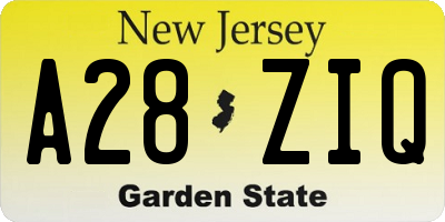 NJ license plate A28ZIQ