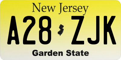NJ license plate A28ZJK