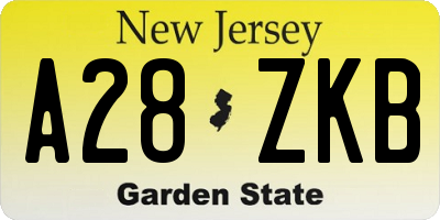 NJ license plate A28ZKB