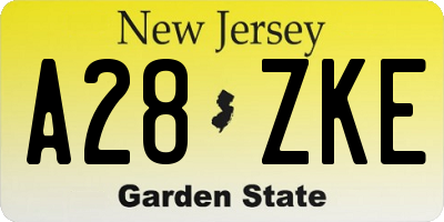 NJ license plate A28ZKE