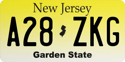 NJ license plate A28ZKG