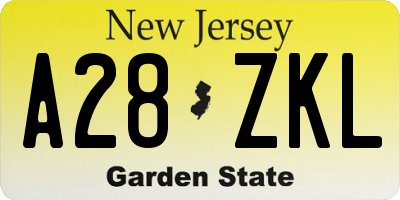 NJ license plate A28ZKL