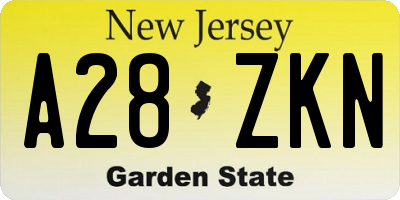NJ license plate A28ZKN
