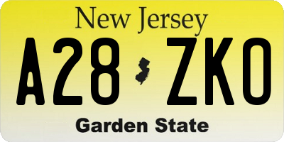 NJ license plate A28ZKO
