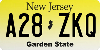 NJ license plate A28ZKQ