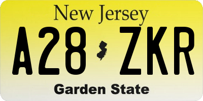 NJ license plate A28ZKR