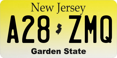 NJ license plate A28ZMQ