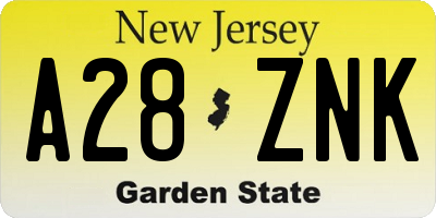 NJ license plate A28ZNK