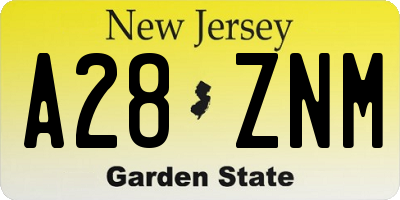NJ license plate A28ZNM