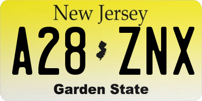 NJ license plate A28ZNX