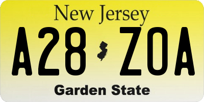 NJ license plate A28ZOA