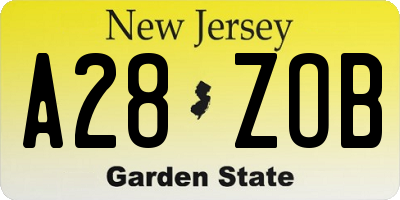 NJ license plate A28ZOB