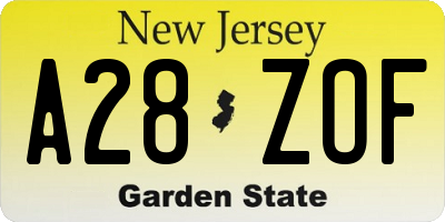 NJ license plate A28ZOF