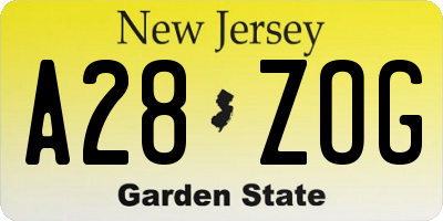 NJ license plate A28ZOG