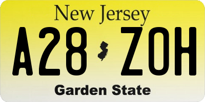 NJ license plate A28ZOH
