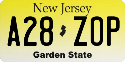 NJ license plate A28ZOP