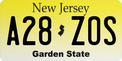 NJ license plate A28ZOS