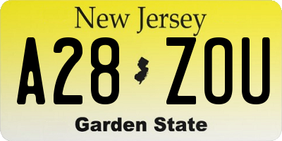 NJ license plate A28ZOU
