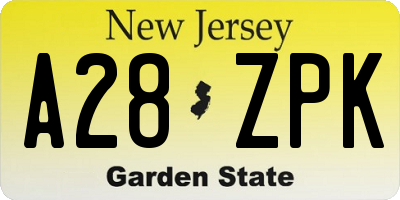 NJ license plate A28ZPK