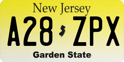 NJ license plate A28ZPX