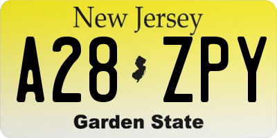 NJ license plate A28ZPY