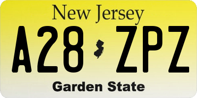 NJ license plate A28ZPZ