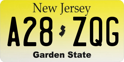 NJ license plate A28ZQG